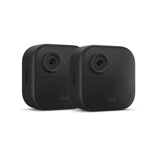 Blink Outdoor 4 (newest model), Wire-free smart security camera, two-year battery life, two-way audio, HD live view, enhanced motion detection, Works with Alexa – 3 camera system