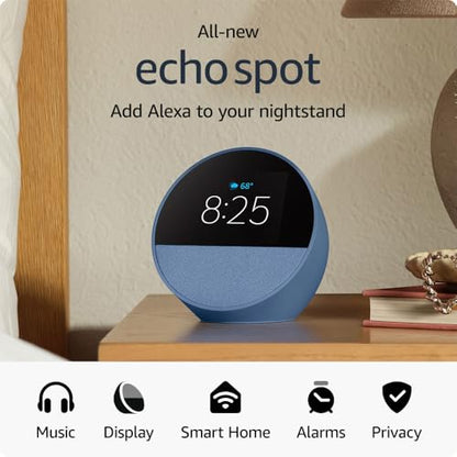 All-new Amazon Echo Spot (newest model), Great for nightstands, offices and kitchens, Smart alarm clock with Alexa, Black