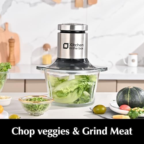 Kitchen in the box Food Processors,400W Powerful Small Meat Grinder & Food Chopper Electric Vegetable Chopper with One 8-Cups Bowl & S Blades for Meat/fish/Vegetable/Baby Food