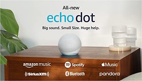 Amazon Echo Dot (newest model), With bigger vibrant sound, helpful routines and Alexa, Glacier White