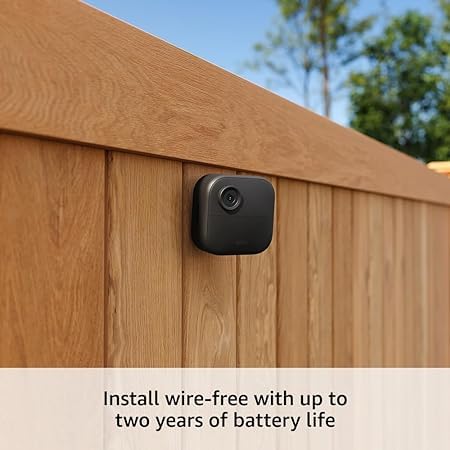 Blink Outdoor 4 (newest model), Wire-free smart security camera, two-year battery life, two-way audio, HD live view, enhanced motion detection, Works with Alexa – 3 camera system