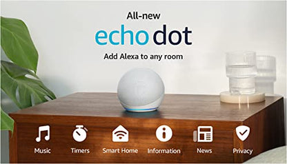 Amazon Echo Dot (newest model), With bigger vibrant sound, helpful routines and Alexa, Glacier White