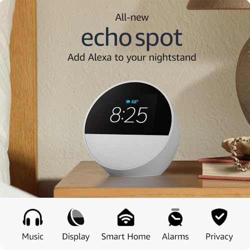 All-new Amazon Echo Spot (newest model), Great for nightstands, offices and kitchens, Smart alarm clock with Alexa, Black