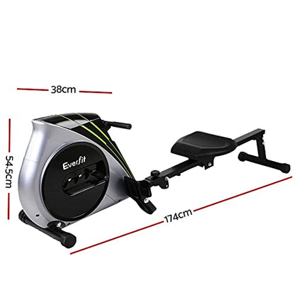 Everfit Elastic Rope Resistance Rowing Machine, Foldable Rower Home Gym Fitness Equipment Cardio Workout Exercise, Adjustable 4 Levels 150KG Weight Capacity Silver Black