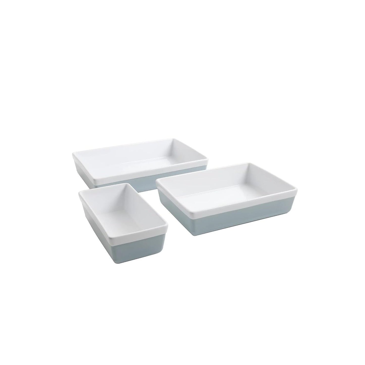 MARTHA STEWART 3 Piece Oven to Table Stoneware Bakeware, Baking Dish & Casserole Set - Dusty Blue