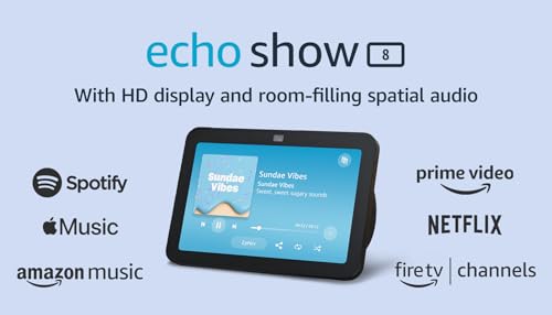 Amazon Echo Show 8 (newest model), With Spatial Audio, Smart Home Hub, and Alexa, Charcoal