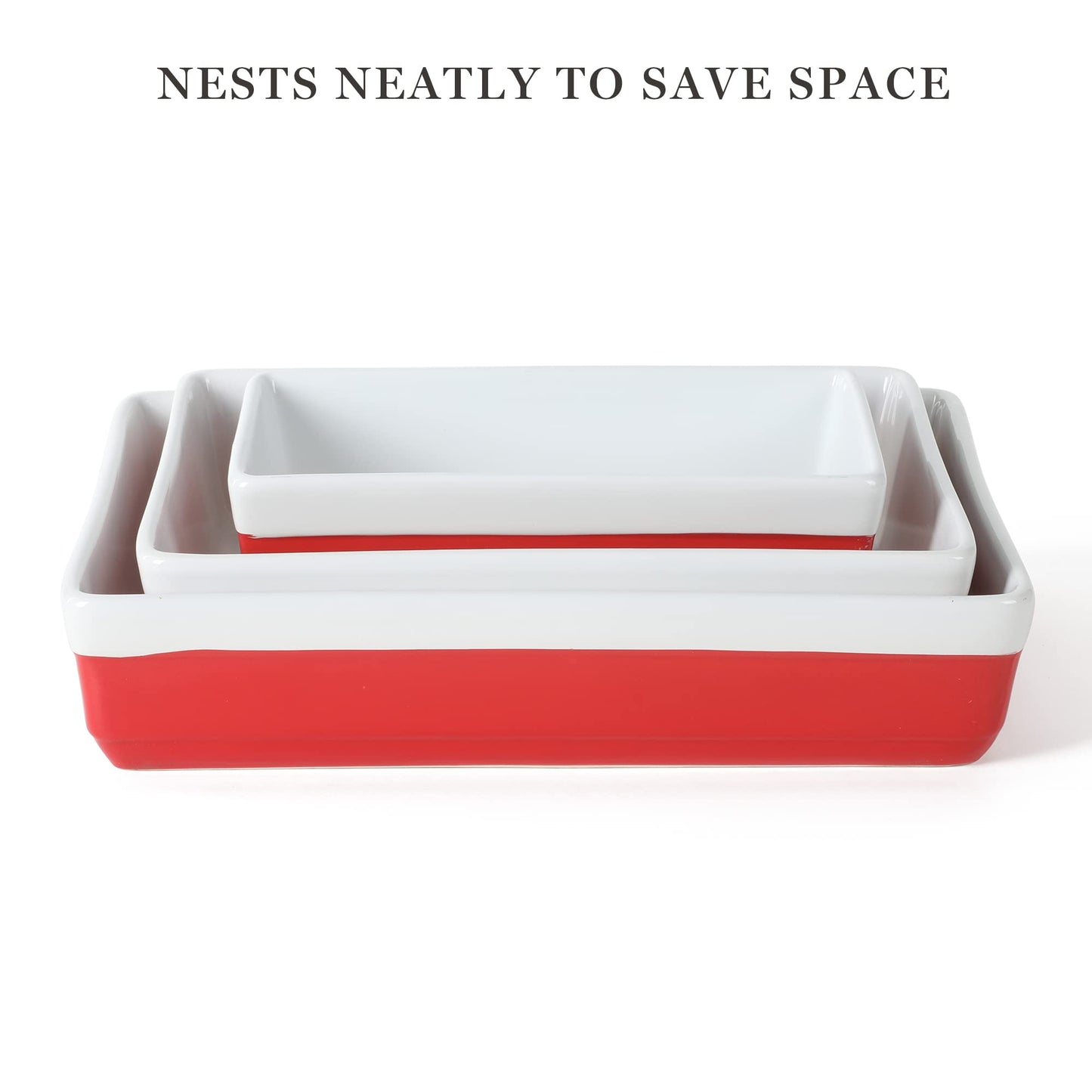 MARTHA STEWART 3 Piece Oven to Table Stoneware Bakeware, Baking Dish & Casserole Set - Red