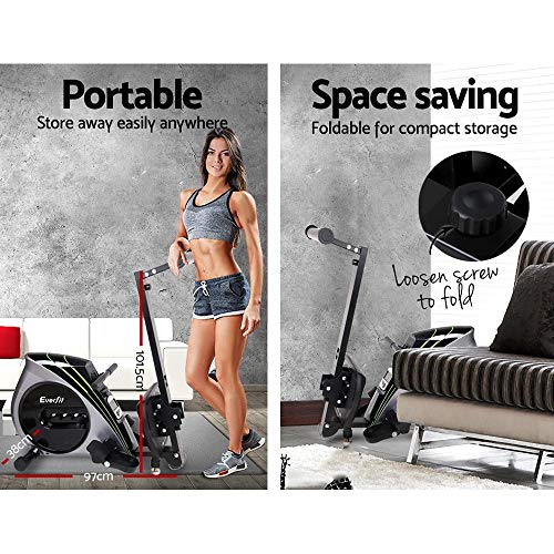 Everfit Elastic Rope Resistance Rowing Machine, Foldable Rower Home Gym Fitness Equipment Cardio Workout Exercise, Adjustable 4 Levels 150KG Weight Capacity Silver Black