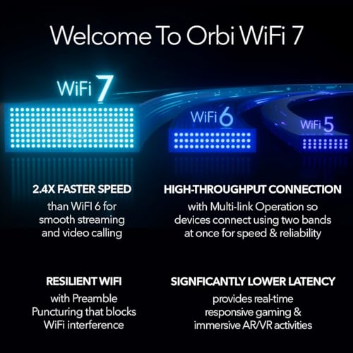 NETGEAR Orbi 970 Series Quad-Band WiFi 7 Mesh Network System (RBE973S), Router + 2 Satellite Extenders, Security Features, Up to 27Gbps, Covers Up to 10,000 sq. ft., 200 Devices, 10 Gig Internet Port