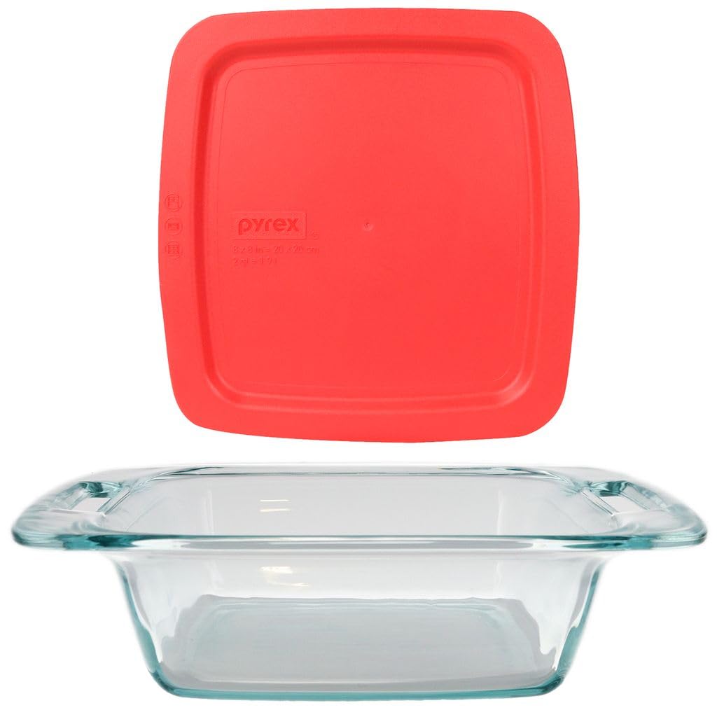 Pyrex Easy Grab 2-Pack Glass Baking Dish Set (2QT) with BPA-Free Lids, Square Bakeware Set, Dishwasher, Microwave, Freezer & Pre-Heated Oven Safe