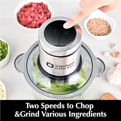 Kitchen in the box Food Processors,400W All-Copper Motor Meat Grinder & Food Chopper - Electric Vegetable Chopper with 2 Bowls(8 Cup+8 Cup) & 2 Bi-Level Blades for Meat/fish/Vegetable/Baby Food