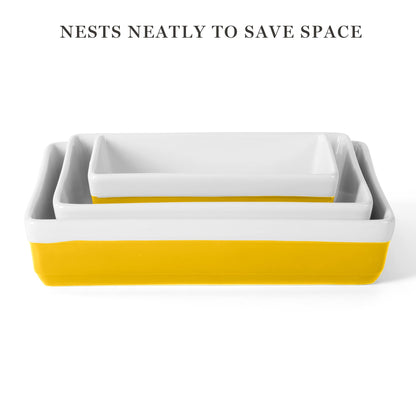 MARTHA STEWART 3 Piece Oven to Table Stoneware Bakeware, Baking Dish & Casserole Set - Yellow