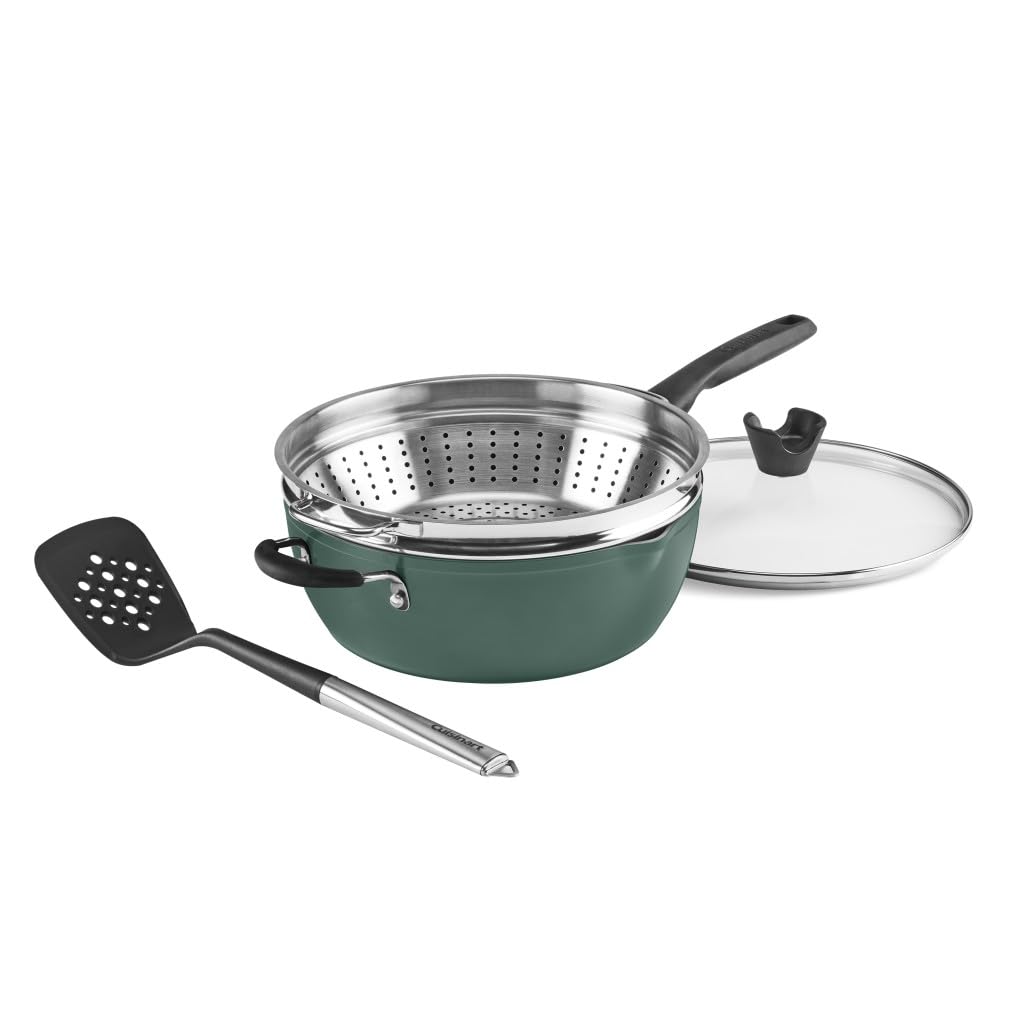 Cuisinart Preferred Pan 4-Pc Set - Sensible Sage Green (4.5 Qt. Multi-Purpose Pan w/Cover, Steamer, Slotted Turner)