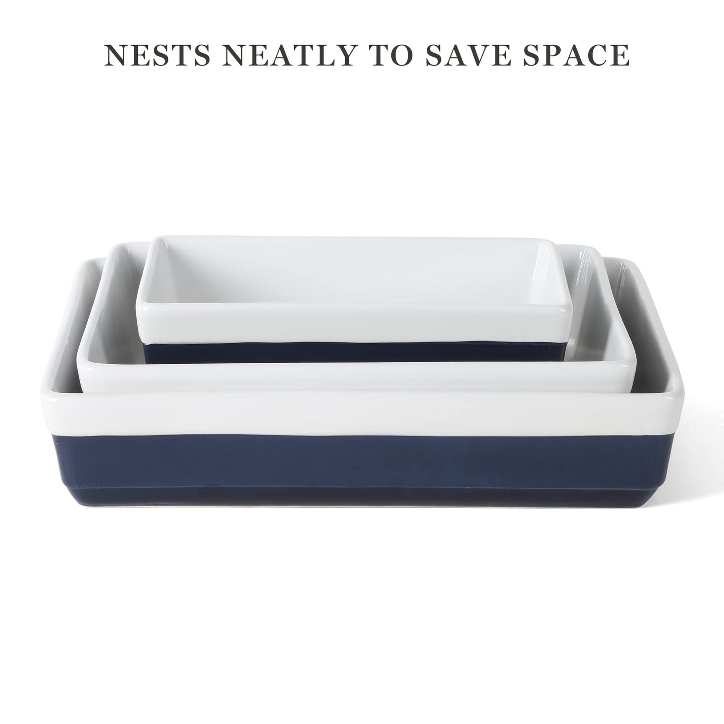 MARTHA STEWART 3 Piece Oven to Table Stoneware Bakeware, Baking Dish & Casserole Set Cobalt Blue