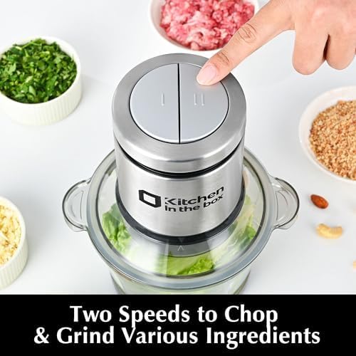 Kitchen in the box Mini Food Processors,400W Powerful Mini Meat Grinder & Food Chopper,Electric Vegetable Chopper with One 3 Cup Bowl & S Blades for Meat/Fish/Vegetable/Baby Food,3cup(1bowl)