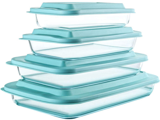 8-Piece Deep Glass Baking Dish Set with Plastic lids,Rectangular Glass Bakeware Set with Lids, Baking Pans for Lasagna, Leftovers, Cooking, Kitchen, Freezer-to-Oven and Dishwasher, Green