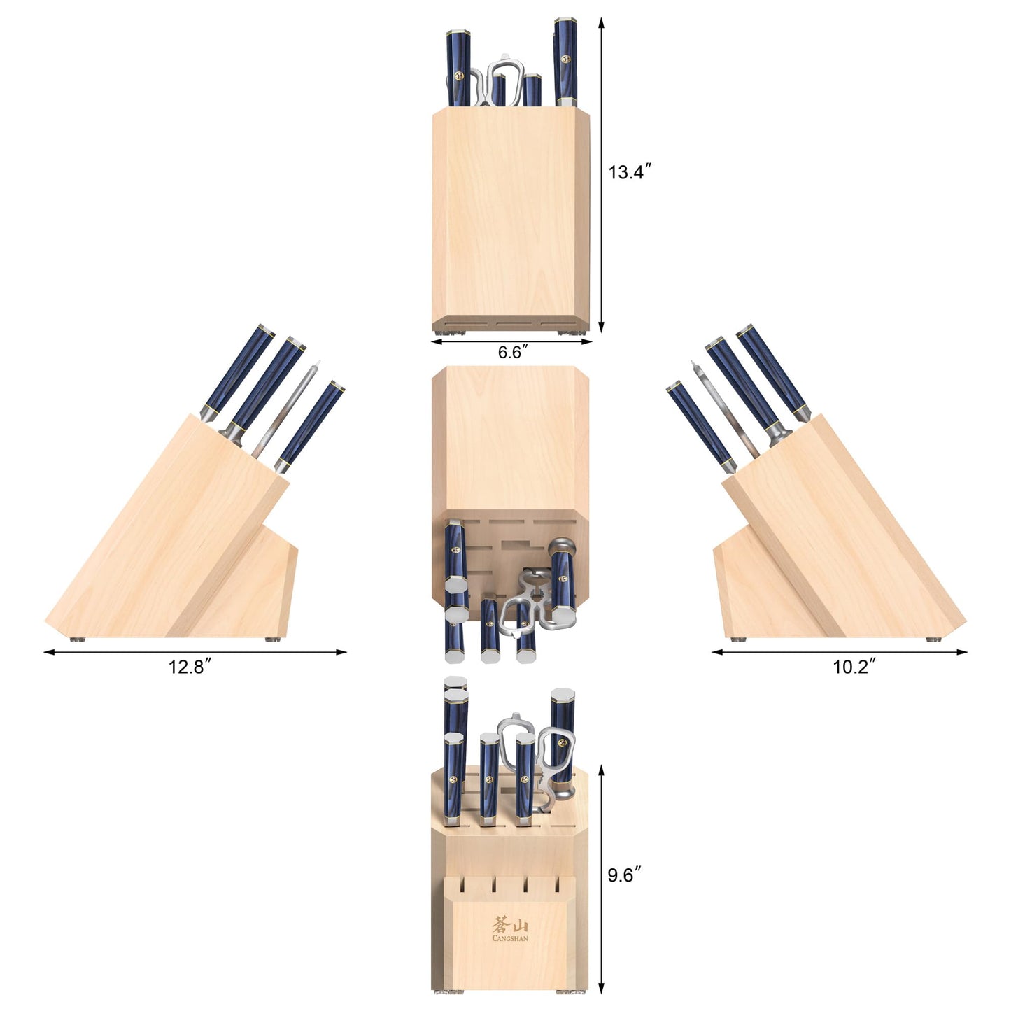 Cangshan KITA Series 8-Piece Knife Block Set with Empty Slots, High Carbon X-7 Damascus Steel 16-Slot, 503862 (Maple, 8pc)