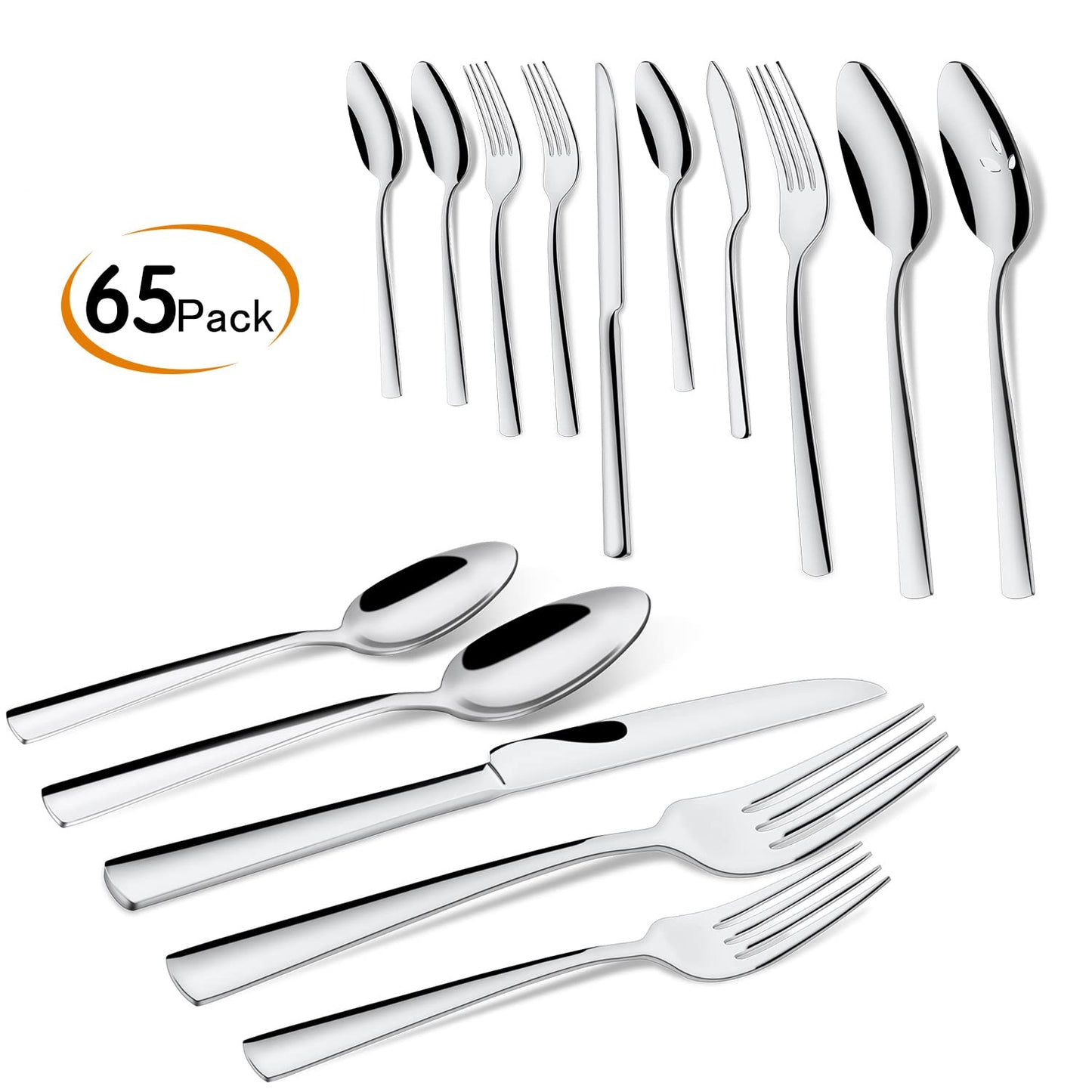 65 Piece Silverware Flatware Cutlery Set, Stainless Steel Fork Spoon Knife Sets for 12, Dishwasher Safe,Ergonomic Design Size and Weight