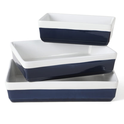 MARTHA STEWART 3 Piece Oven to Table Stoneware Bakeware, Baking Dish & Casserole Set Cobalt Blue