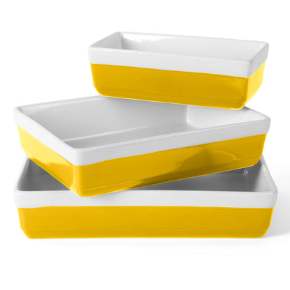 MARTHA STEWART 3 Piece Oven to Table Stoneware Bakeware, Baking Dish & Casserole Set - Yellow