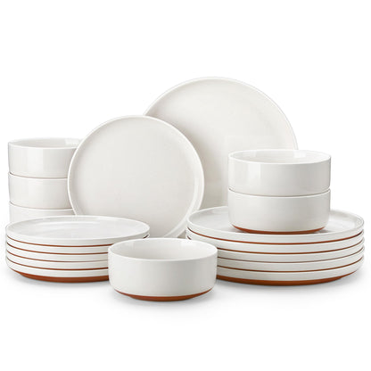 MALACASA Plates and Bowls Sets, 18 Pieces Modern Ceramic Dinnerware Set for 6 Kitchen Dinner Set Stoneware Dishware Dishes Set Microwave and Dishwasher Safe, White, Series TARA