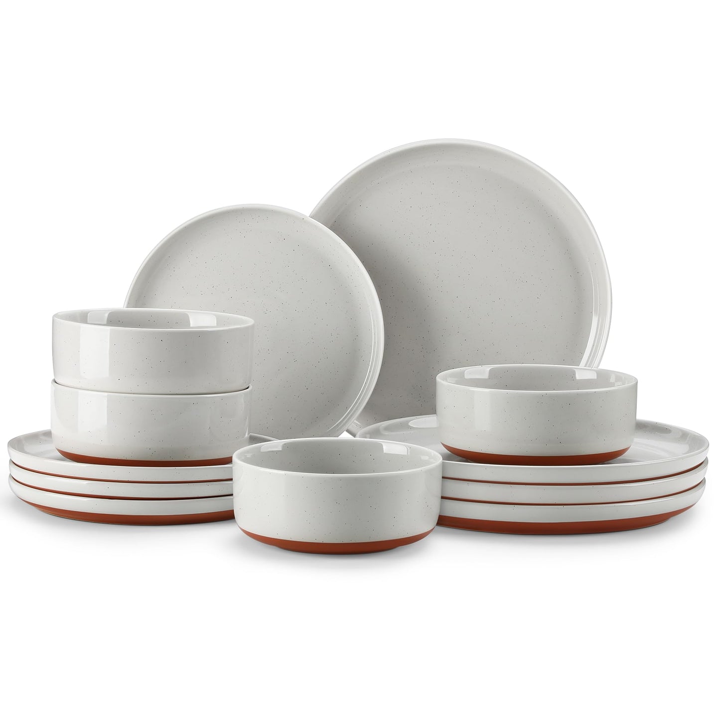 MALACASA Plates and Bowls Sets, 12 Pieces Modern Stoneware Dinnerware Set for 4 Kitchen Dinner Set Ceramic Dishware Dishes Set Microwave and Dishwasher Safe, Grey, Series TARA