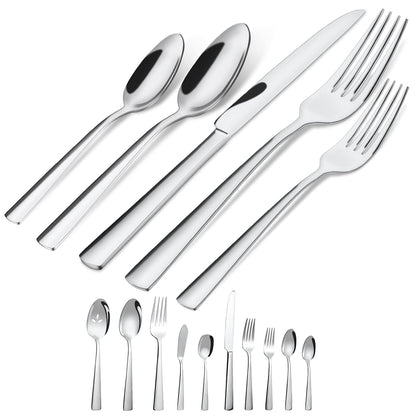 45-Piece Silverware Set Flatware Cutlery Set Service for 8, Durable Stainless Steel Tableware in Ergonomic Design Size and Weight, Kitchen Utensil Sets with Steak Knives, Rust-proof, Dishwasher Safe