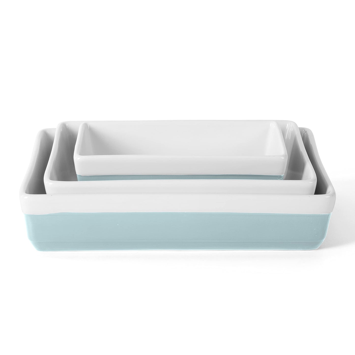 MARTHA STEWART 3 Piece Oven to Table Stoneware Bakeware, Baking Dish & Casserole Set - Dusty Blue