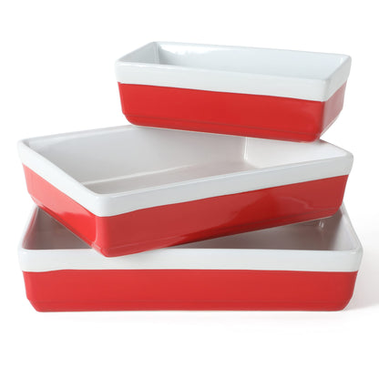 MARTHA STEWART 3 Piece Oven to Table Stoneware Bakeware, Baking Dish & Casserole Set - Red