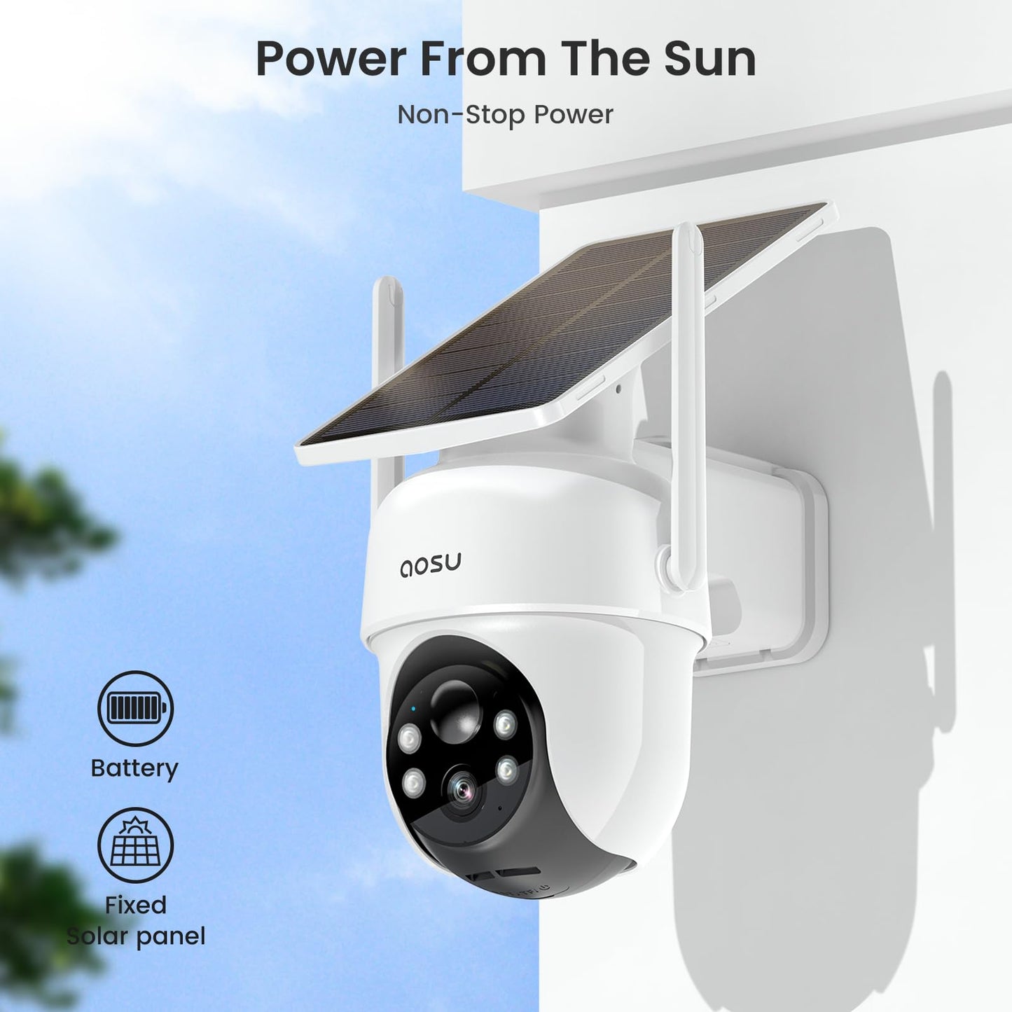 AOSU Security Cameras Outdoor Wireless, 4 Cam-Kit, No Subscription, Solar-Powered, Home Security Cameras System with 360° Pan & Tilt, Auto Tracking, 2K Color Night Vision, Easy Setup, 5G & 2.4G WiFi