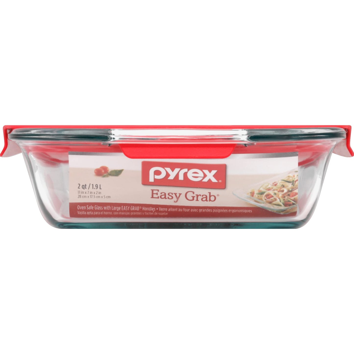 BAKING DISH CLR/RED 2QT