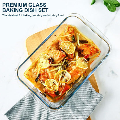 8-Piece Deep Glass Baking Dish Set with Plastic lids,Rectangular Glass Bakeware Set with Lids, Baking Pans for Lasagna, Leftovers, Cooking, Kitchen, Freezer-to-Oven and Dishwasher, Green