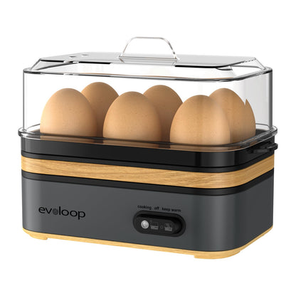 Evoloop Rapid Egg Cooker Electric 6 Eggs Capacity, Soft, Medium, Hard Boiled, Poacher, Omelet Maker Egg Poacher With Auto Shut-Off, BPA Free