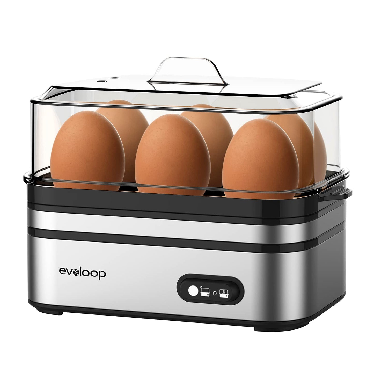 Evoloop Rapid Egg Cooker Electric 6 Eggs Capacity, Soft, Medium, Hard Boiled, Poacher, Omelet Maker Egg Poacher With Auto Shut-Off, BPA Free