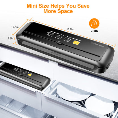 MegaWise Vacuum Sealer Machine | 80kPa Suction Power| Bags and Cutter Included | Compact One-Touch Automatic Food Sealer with External Vacuum System | Dry Moist Fresh Modes for All Saving needs