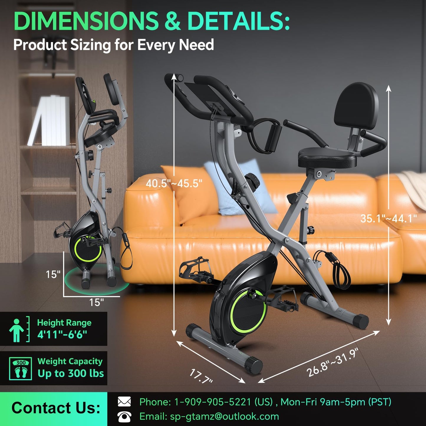 Foldable Exercise Bike Stationary Bikes for Home, 5 IN 1 Indoor Workout Bike, with 16-Level Quiet Magnetic Resistance, 6.6 LBS Flywheel and 300LBS Capacity, 2025 Designed 817 X-bike