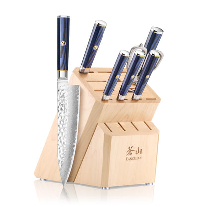 Cangshan KITA Series 8-Piece Knife Block Set with Empty Slots, High Carbon X-7 Damascus Steel 16-Slot, 503862 (Maple, 8pc)