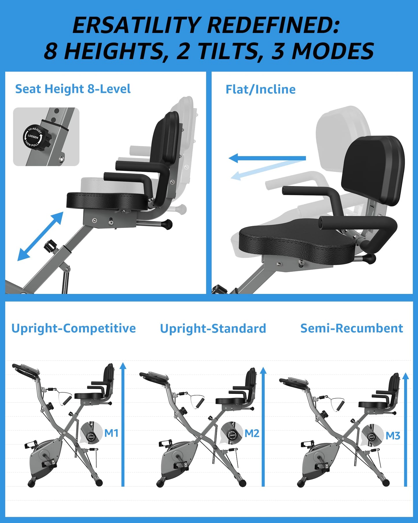 Foldable Exercise Bike Stationary Bikes for Home, 5 IN 1 Indoor Workout Bike for Seniors, with 16-Level Quiet Magnetic Resistance, 6.6 LBS Flywheel and 330LBS Capacity, 2025 818 X-bike