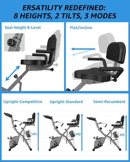 Foldable Exercise Bike Stationary Bikes for Home, 5 IN 1 Indoor Workout Bike for Seniors, with 16-Level Quiet Magnetic Resistance, 6.6 LBS Flywheel and 330LBS Capacity, 2025 818 X-bike