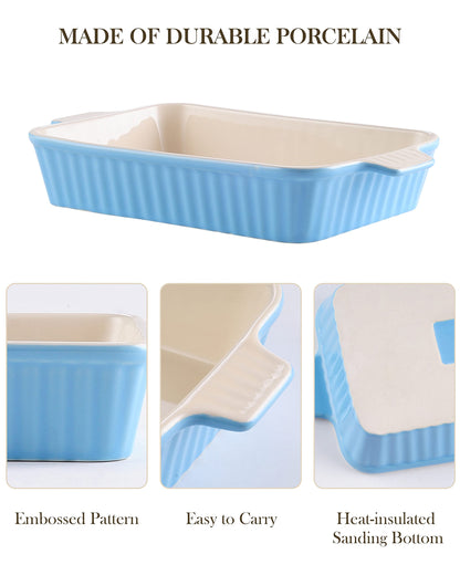 MALACASA Casserole Dishes for Oven, Porcelain Baking Dishes, Ceramic Bakeware Sets of 4, Rectangular Lasagna Pans Deep with Handles for Baking Kitchen, Blue (9.4"/11.1"/12.2"/14.7"), Series BAKE.BAKE