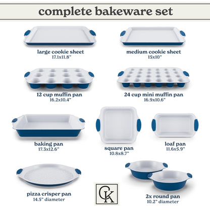 Country Kitchen Nonstick Stackable Bakeware Set - Durable, Easy Release Baking Set, Navy, 10 Pcs