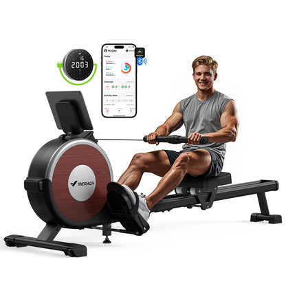 Rowing Machine, MERACH Bluetooth Magnetic Rower Machine with Dual Slide Rail, 16 Levels of Electromagnetic Resistance, Max 350lb Weight Capacity, App Compatible, Rowing Machines for Home Use