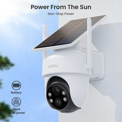 AOSU Security Cameras Outdoor Wireless, 4 Cam-Kit, No Subscription, Solar-Powered, Home Security Cameras System with 360° Pan & Tilt, Auto Tracking, 2K Color Night Vision, Easy Setup, 5G & 2.4G WiFi