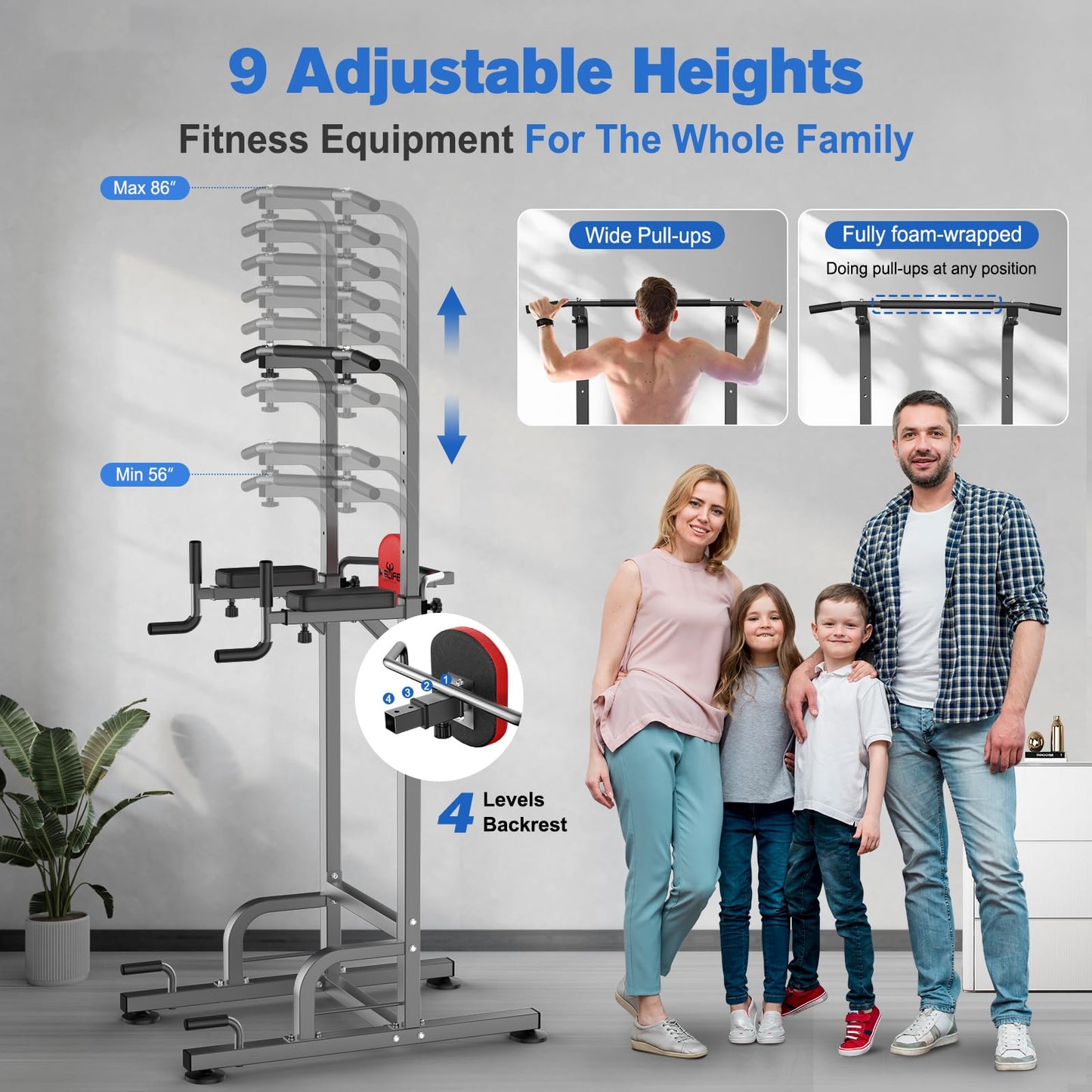 RELIFE REBUILD YOUR LIFE Power Tower Pull Up Bar Station Workout Dip Station for Home Gym Strength Training Fitness Equipment