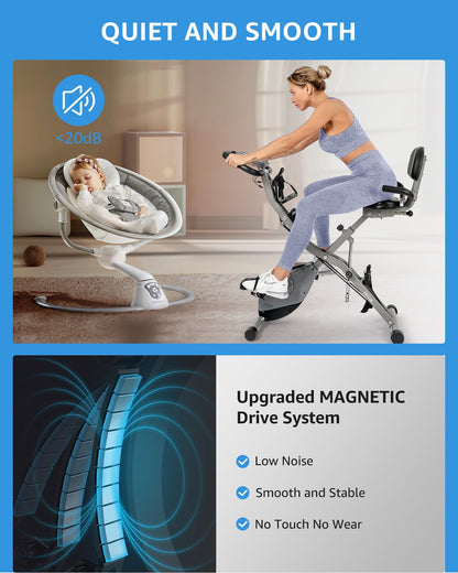 Foldable Exercise Bike Stationary Bikes for Home, 5 IN 1 Indoor Workout Bike for Seniors, with 16-Level Quiet Magnetic Resistance, 6.6 LBS Flywheel and 330LBS Capacity, 2025 818 X-bike