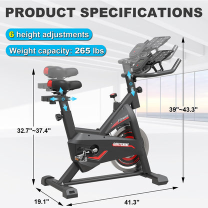 GOFLYSHINE Exercise Bikes Stationary,Exercise Bike for Home Indoor Cycling Bike for Home Cardio Gym,Workout Bike with pad Mount & LCD Monitor,Silent Belt Drive (Black-red)