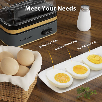 Evoloop Rapid Egg Cooker Electric 6 Eggs Capacity, Soft, Medium, Hard Boiled, Poacher, Omelet Maker Egg Poacher With Auto Shut-Off, BPA Free