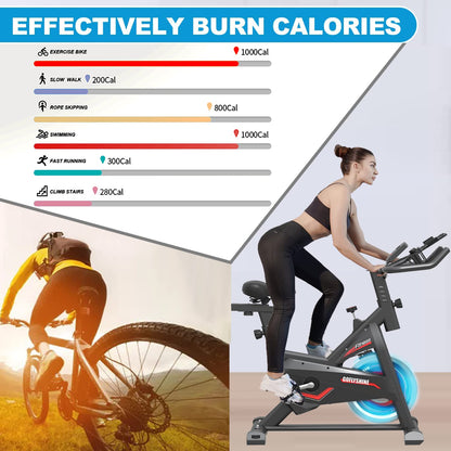 GOFLYSHINE Exercise Bikes Stationary,Exercise Bike for Home Indoor Cycling Bike for Home Cardio Gym,Workout Bike with pad Mount & LCD Monitor,Silent Belt Drive (Black-red)