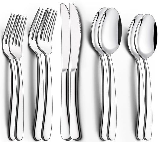 40-Piece Silverware Set, EWFEN Heavy Duty Stainless Steel Solid Flatware Set for 8, Food-Grade Tableware Cutlery Set, Utensil Sets for Home Restaurant, Mirror Finish, Dishwasher Safe