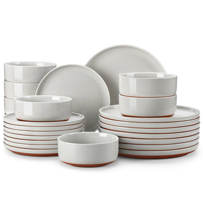 MALACASA Plates and Bowls Sets, 24 Pieces Modern Ceramic Dinnerware Set for 8 Kitchen Dinner Set Stoneware Dishware Dishes Set Microwave and Dishwasher Safe, Grey, Series TARA